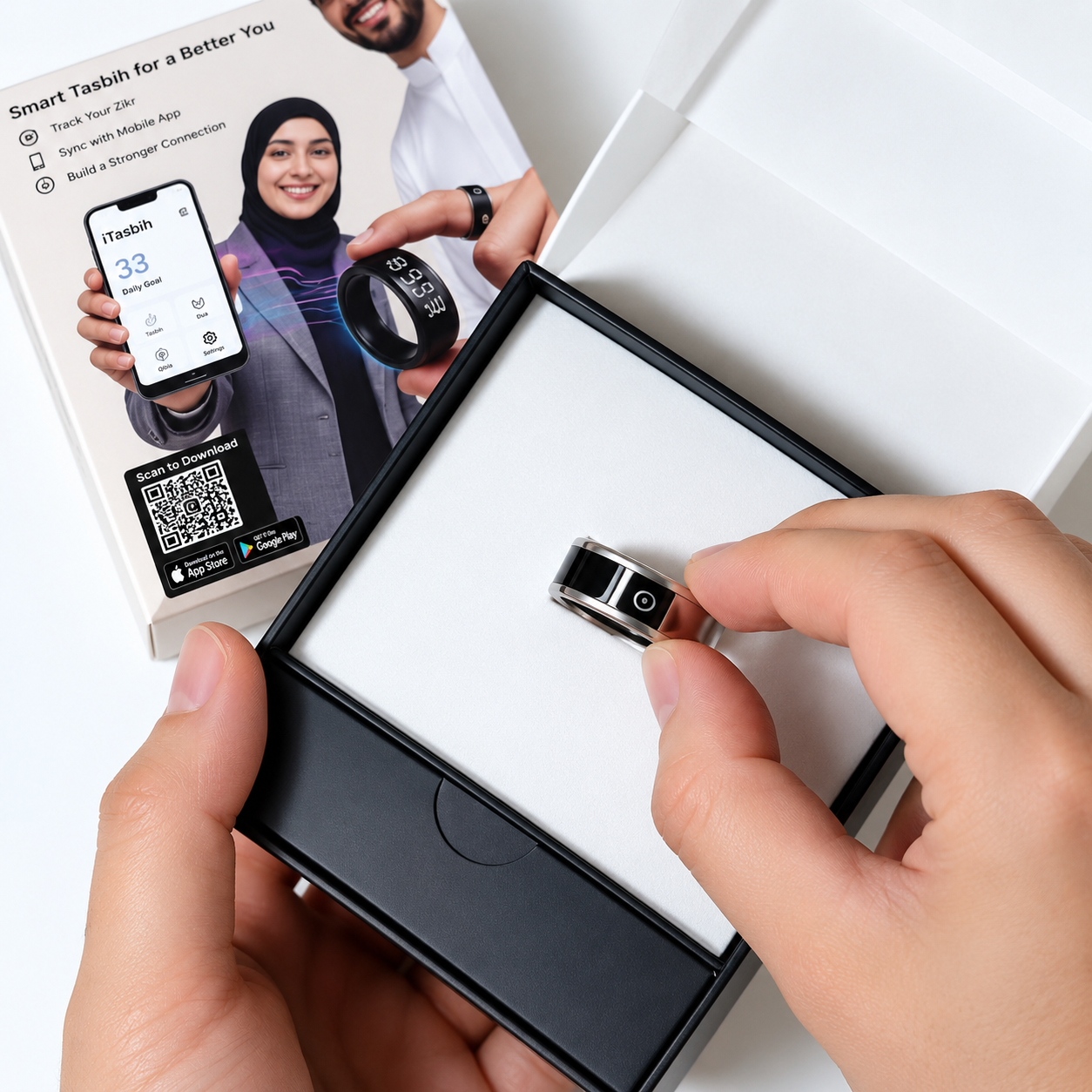 iTasbih Next+ Smart Digital Tasbih Ring – Zikr Counter with LED Display & Charging Case