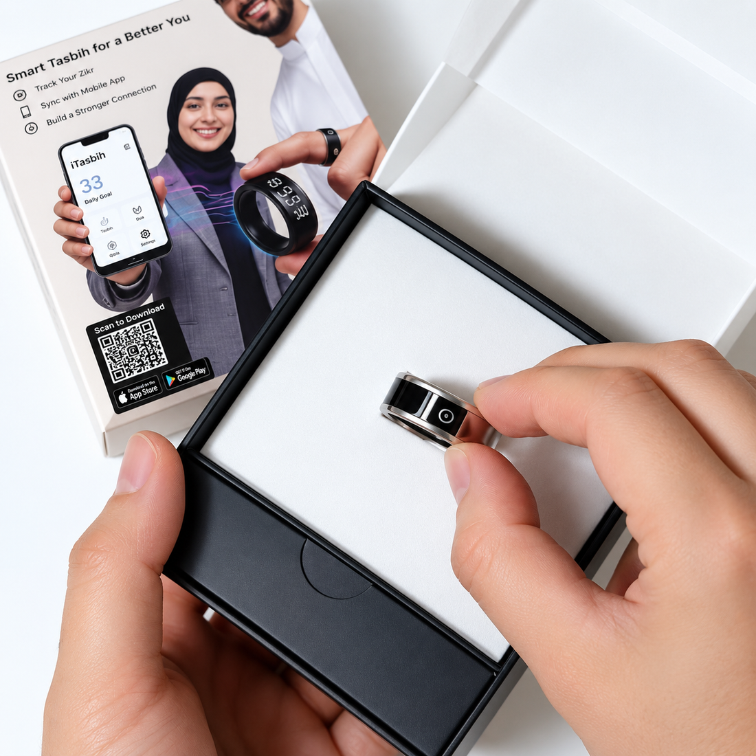 iTasbih Next+ Smart Digital Tasbih Ring – Zikr Counter with LED Display & Charging Case