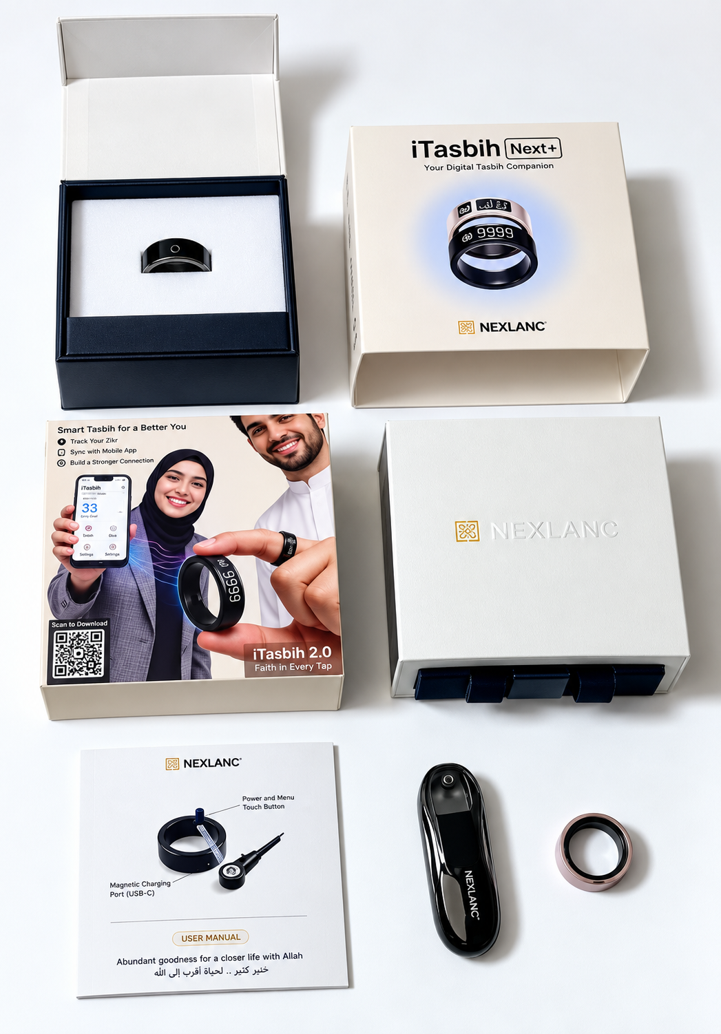 iTasbih Next+ Smart Digital Tasbih Ring – Zikr Counter with LED Display & Charging Case