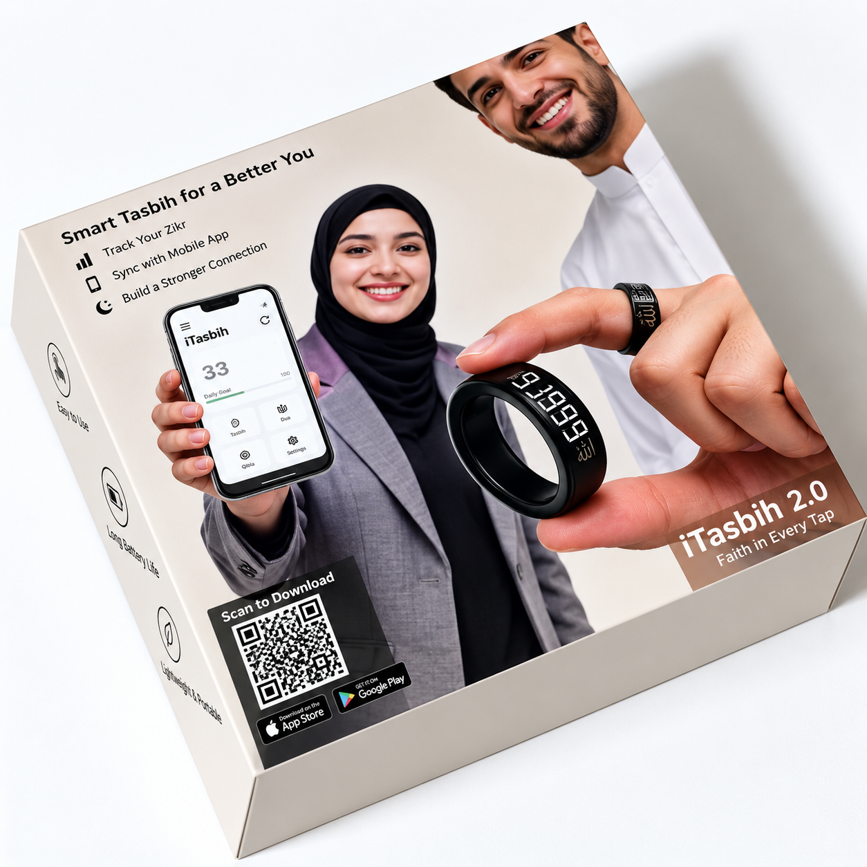 iTasbih Next+ Smart Digital Tasbih Ring – Zikr Counter with LED Display & Charging Case